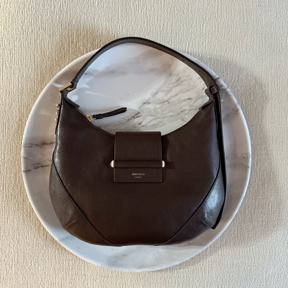 Jimmy Choo Bar Hobo Small Chocolate Biker Leather Shoulder Bag - Picture 3 of 9